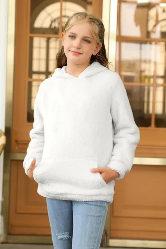 Miniatura 4 de Haloumoning Sudadera con capucha de forro polar mullido para niñas de 4 a 15 años
