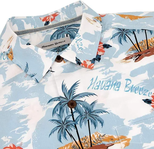 Miniatura 3 de Camisas hawaianas de algodón de ajuste regular de manga corta con botones para hombre