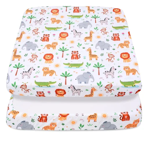 Cloele Sábanas bajeras cuadradas perfectas para colchones portátiles de 36 x 36 pulgadas, sábanas cuadradas de jungla para cuna, sábana bajera