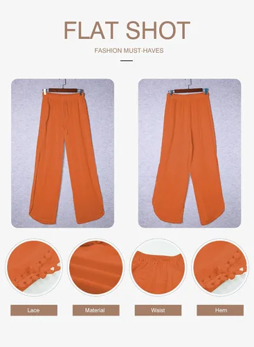 Miniatura 5 de Herseas Traje de baño para mujer, pantalones elásticos de cintura alta dividida en el muslo y pierna ancha, pantalones de playa con borla