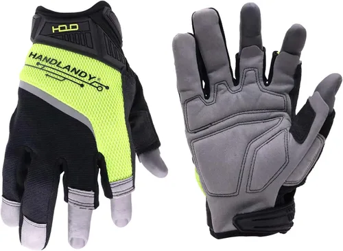 Miniatura 21 de HANDLANDY Guantes tácticos de impacto sin dedos para hombre, guantes de trabajo con agarre acolchado de medio dedo, guantes de conductor de Verde