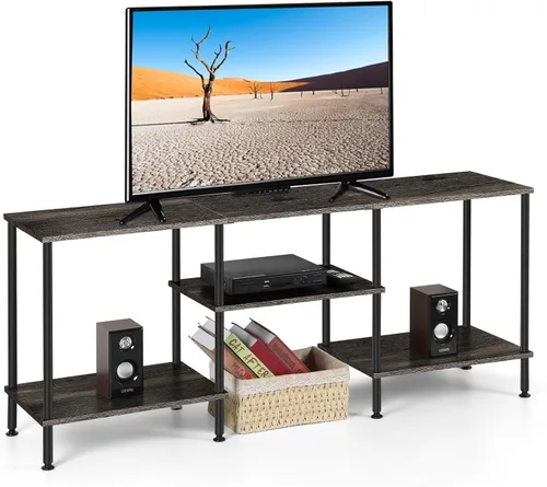 Miniatura 8 de BTY Soporte de TV de 50 pulgadas con centro de entretenimiento de 3 niveles y estantes de almacenamiento, consola de televisión pequeña y alta