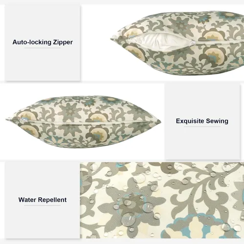 Miniatura 256 de Juego de 2 almohadas para exteriores de 16 x 16 pulgadas, repelentes al agua con interiores, para muebles de patio, hogar, jardín, geometría bohemia