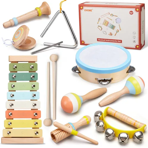 Juego de instrumentos musicales para bebés, juguetes de música de madera Montessori para niños pequeños de 3, 4, 5 años, kit de música de percusión