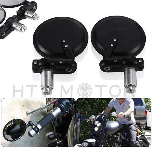 Miniatura 2 de Nuevos espejos redondos de 1 pulgada para extremo de barra para Kawasaki Suzuki Ducati, color negro