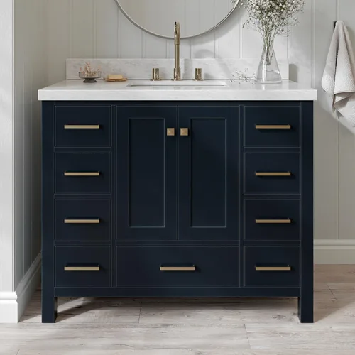 Miniatura 23 de ARIEL Cambridge - Mueble de baño espresso de 43 pulgadas con fregadero, borde de mármol italiano de carrara de 1.5 pulgadas, madera maciza