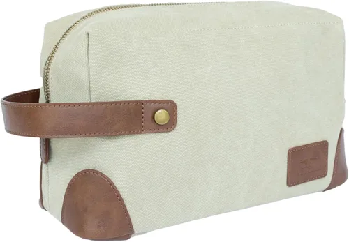 Miniatura 2 de Vetelli Bolsas de aseo de lona vintage, viaje con estilo, kits de lona impermeable Dopp, duraderas (Marco), Beige, Neceser