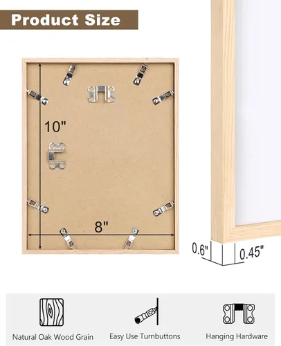 Miniatura 12 de KINLINK Marco de madera de roble natural de 8 x 10 pulgadas con plexiglás acrílico, 1 paquete