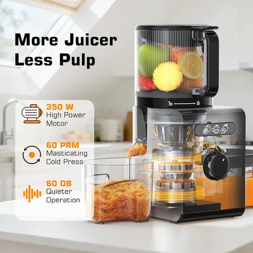 Miniatura 7 de Máquinas extractoras de jugo de prensa en frío con canal de alimentación grande de 6.5", extractor de jugos para verduras y frutas enteras, alto