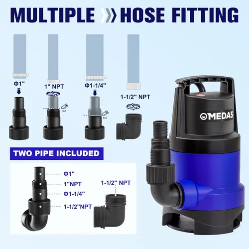 Miniatura 8 de MEDAS 1HP 3434 GPH Bomba de Sumidero Sumergible Bomba de Agua Limpia/Sucia Bomba Utilitaria Portátil con Cable de 16.4 pies para Piscina Jardín