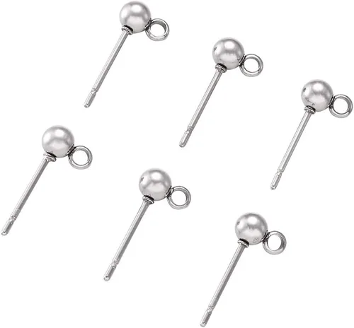 Miniatura 2 de Craftdady 40 aretes redondos de acero inoxidable de 0.669 x 0.354 in con lazo de 0.039 in para hacer joyas de aretes