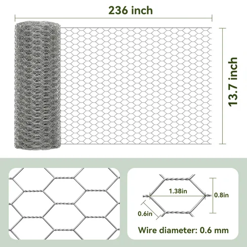 Miniatura 2 de AMAGABELI Garden & Home Alambre de pollo de 13.7 pulgadas x 236 pulgadas, malla galvanizada hexagonal para proyectos de manualidades, cercas