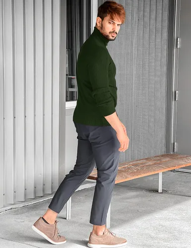 Miniatura 4 de Suéteres casuales de cuello alto para hombre, de punto acanalado suave, térmicos, básicos