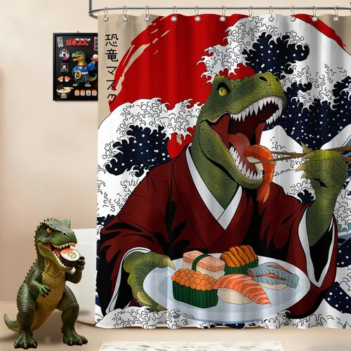 Miniatura 22 de Cortina de ducha estrecha con diseño de gato negro y animé japonés para casa rodante, juegos de decoración de baño, tela impermeable con ganchos, 36