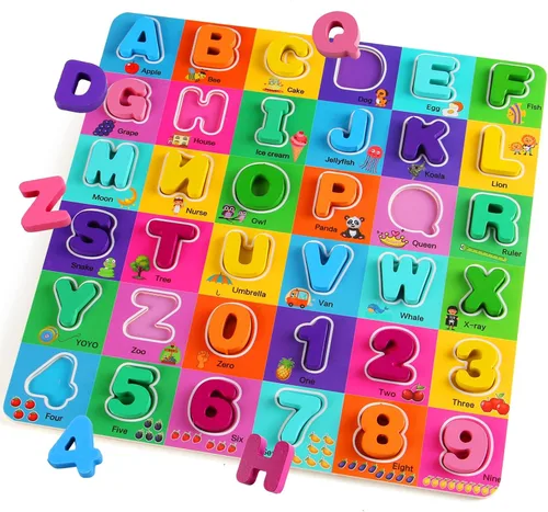 Rompecabezas de madera del alfabeto de 3 a 5 años, rompecabezas del alfabeto y números con aprendizaje ABC para niños de 3, 4 y 5 años, juguetes de