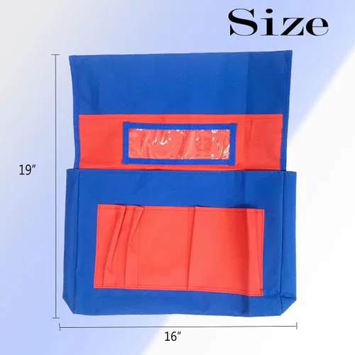 Miniatura 2 de 5 bolsillos organizadores para silla con ranura para etiqueta de nombre, bolsa de almacenamiento colgante para asiento de aula para niños