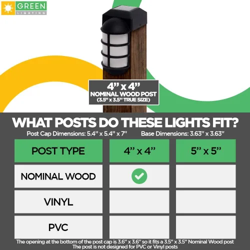 Miniatura 3 de GreenLighting Marina - Luces solares para tapa de poste de 4 x 4 pulgadas, luz solar de madera nominal para exteriores, poste de valla, paisajismo
