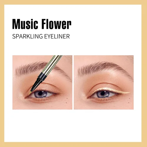 Miniatura 4 de Music Flower Delineador de ojos, delineador de ojos líquido impermeable con punta de precisión, delineadores de ojos metálicos brillantes Dorado