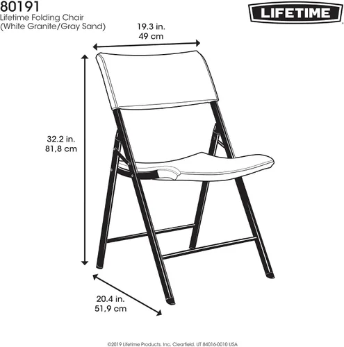 Miniatura 3 de LIFETIME 80191 Silla plegable comercial ligera, granito blanco con marco gris, paquete de 4