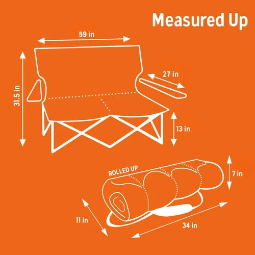 Miniatura 13 de Silla Kelty Low Loveseat sobredimensionada de 2 plazas plegable resistente para campamento, asiento doble para partidos de fútbol, reuniones previas