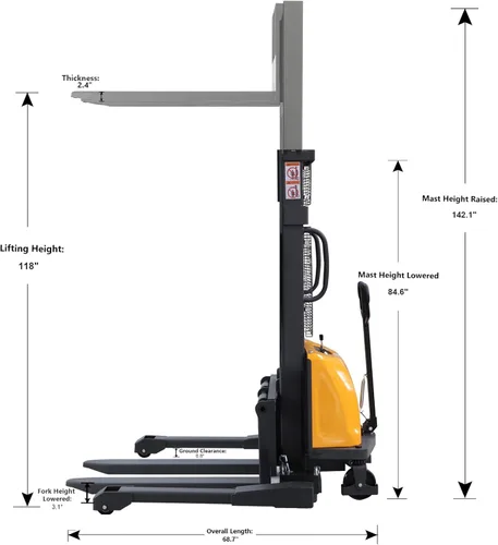 Miniatura 2 de APOLLO Apilador de paletas semi eléctrico Economy Hand Pallet Lift Stacker Carretilla elevadora con patas de horquilla 3300lbs Capactiy 98" Altura