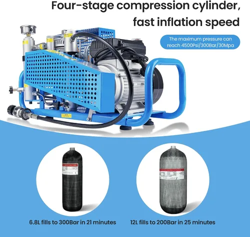 Miniatura 4 de TUXING Compresor de aire PCP de 4500 psi, 100L/min, 3.5CFM, 110V/60HZ monofásico, estación de llenado de aire de alta presión y sistema de carga