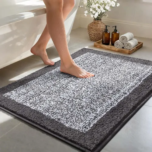 Miniatura 11 de Alfombras de baño de 17 x 24 pulgadas, antideslizantes, lavables, color gris, para bañera, tapete de baño para baño, tapete suave y absorbente