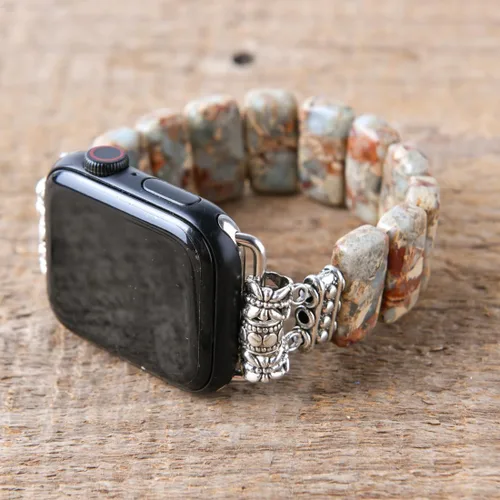Miniatura 4 de Natural Stone Imperial Jasper Bracelet Beaded-Bands Compatibe with iWatch Series11 10 9 8 7 6 5 4 3 2 1, Handmade Elastic Stretch Beaded Strap For