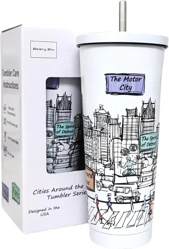 Miniatura 18 de Cities Around the World - Serie de vasos de 25 onzas – Diseñado en los Estados Unidos, vaso aislado al vacío con tapas y pajilla, taza de acero