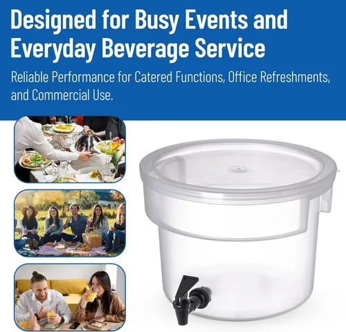 Miniatura 7 de Carlisle FoodService Products Dispensador redondo de bebidas Dispensador de bebidas con espita para catering, plástico, 3 galones, transparente