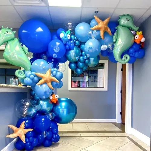Miniatura 4 de NISOCY Kit de Arco de Guirnalda de 124 Globos Azules, 18 Pulgadas 12 Pulgadas 10 Pulgadas 5 Pulgadas Globos Azul Claro para Bebé Azul Real Azul