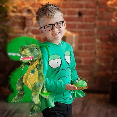 Miniatura 14 de ArtCreativity Mochila de dinosaurio de felpa, mochilas de animales de peluche de 22 pulgadas en forma de triceratops, bolsa de dinosaurio de peluche