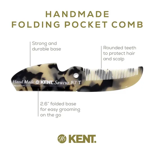 Miniatura 4 de Kent 87T TW - Peine de bolsillo plegable hecho a mano para hombres, peine alisador de cabello de dientes finos para arreglo y peinado diario