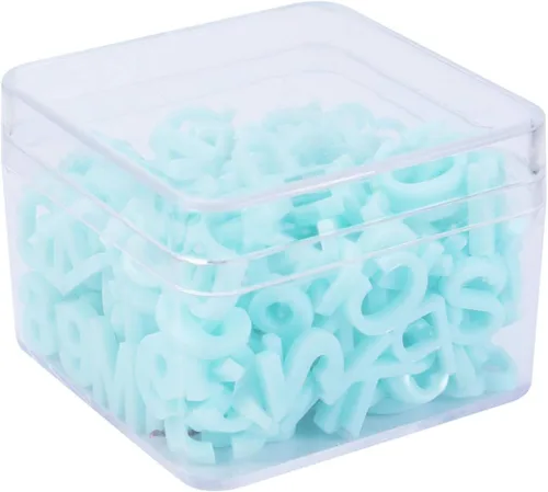Exceart 200 adornos de resina con parte trasera plana del alfabeto con caja de almacenamiento de plástico para manualidades, álbumes de recortes,
