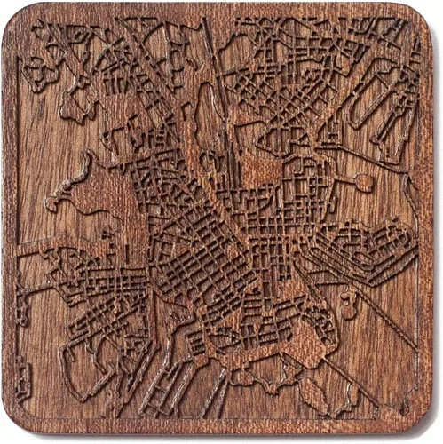Miniatura 74 de Posavasos Amsterdam Map by O3 Design Studio, 1 pieza, posavasos de madera Sapele con mapa de la ciudad, hecho a mano, varias ciudades opcionales