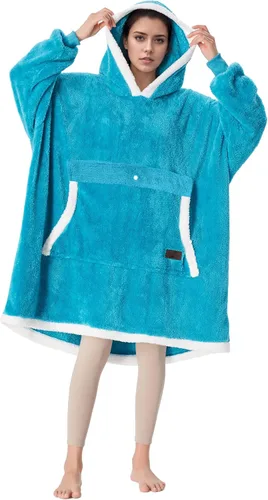 Miniatura 53 de Catalonia Sudadera extragrande tipo manta con capucha, sudadera de sherpa portátil para adultos, hombres y mujeres