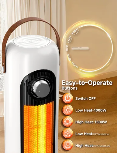 Miniatura 8 de Calentador de espacio de 24 pulgadas con 4 modos de calor, oscilación de 70°, protección contra sobrecalentamiento y vuelco, calentadores eléctricos