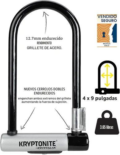 Miniatura 2 de Kryptonite Kryptolok - Candado en U estándar para bicicleta con cable, candado antirrobo resistente para bicicleta, grillete de 12.7 mm y cable