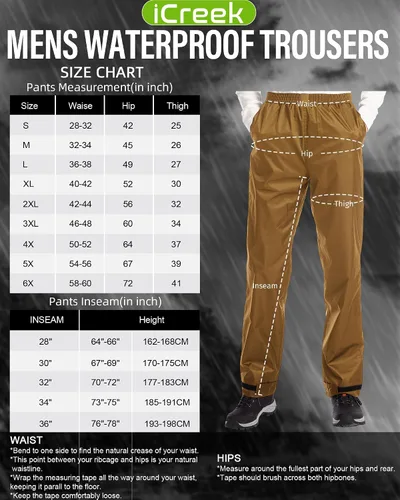 Miniatura 6 de iCreek Pantalones de lluvia para hombre, impermeables, resistentes al viento, ligeros, para senderismo, trabajo, lluvia, al aire libre, para golf