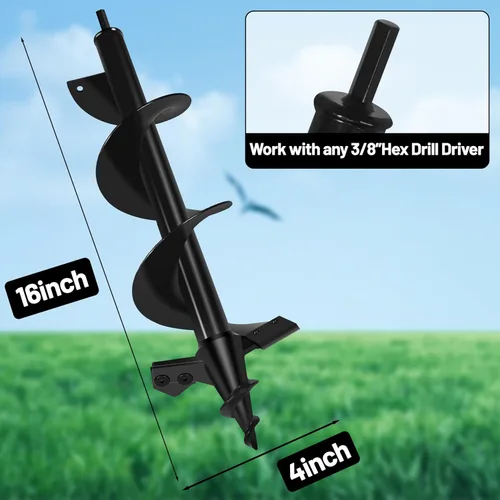 Miniatura 2 de Broca de taladro de poste mejorada de 4 x 16 pulgadas para plantar, broca en espiral para plantar, broca de jardín de hoja en espiral de alta