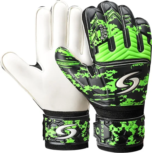 Sporia Guantes de portero para adultos y jóvenes, guantes de portero de fútbol transpirables con protector de 5 dedos y fuerte soporte de muñeca