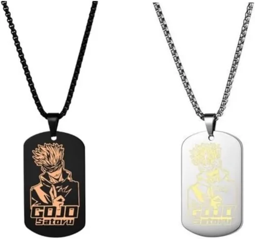 FiShr Anime Jujutsu Kaisen Collares Satoru Gojo Acero Inoxidable Colgantes Figura Cosplay Ejército Etiqueta Colgante Collar