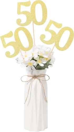 Decoraciones de 50 aniversario NO 50, paquete de 10 centros de mesa de cumpleaños de 50 cumpleaños de doble cara con purpurina dorada para mesas,