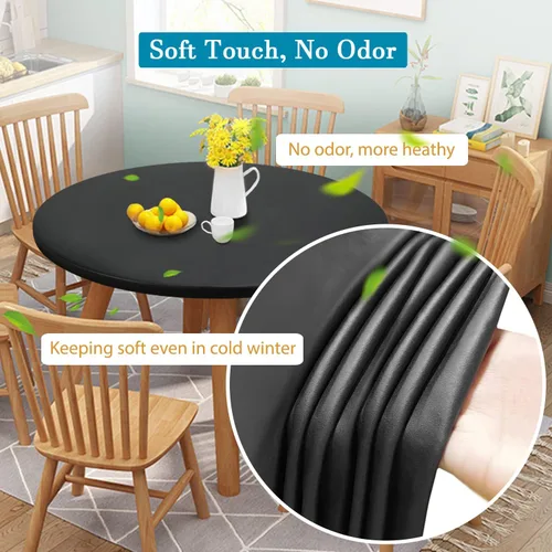 Miniatura 5 de Mantel redondo de poliuretano de diseño doble ajustado, mantel redondo elástico lavable antidesgarros, mantel ajustable suave al tacto, mantel Negro