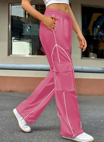 Miniatura 3 de Allytok Pantalones de paracaídas para mujer, pantalones cargo holgados Y2K con bolsillos, pantalones modernos de pierna ancha
