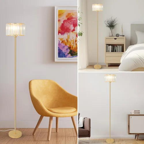 Miniatura 7 de Lámpara de pie dorada HMVPL para sala de estar, lámpara de pie moderna con pantalla de cristal K9, lámpara de pie de latón con interruptor