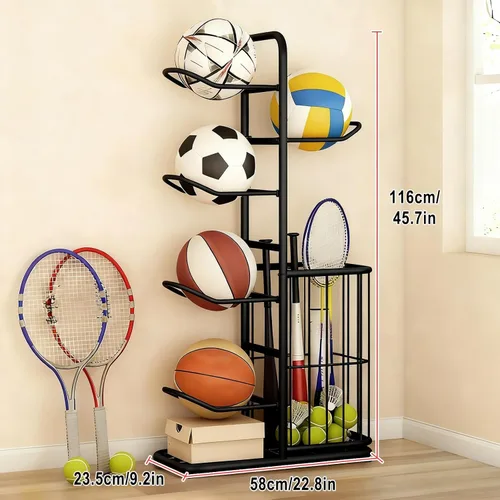 Miniatura 7 de Estante vertical de bolas para garaje, soporte vertical de exhibición de baloncesto para interiores y exteriores, estante de almacenamiento