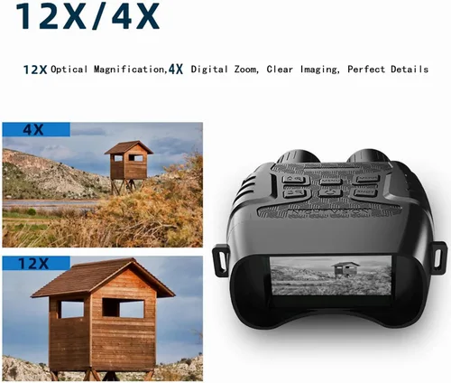 Miniatura 3 de Gafas de visión nocturna, pantalla de visualización grande de 3.8 pulgadas, binoculares con zoom digital 12X, prismáticos de visión nocturna de alta