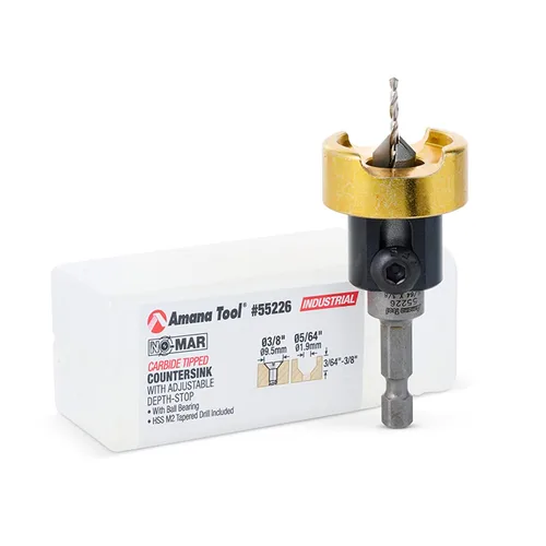 Miniatura 9 de Amana Tool Avellanador de 82 grados con tope de profundidad de broca y rodamiento de bolas sin empuje, 55225, taladro de 3/8 D x 3/32 de profundidad