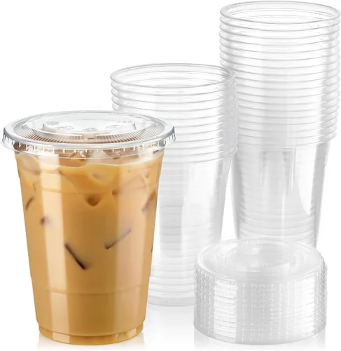 Miniatura 9 de Fit Meal Prep Paquete de 50 vasos de plástico transparente de 32 onzas con tapas planas, tazas desechables para café helado, sin BPA, taza de batido